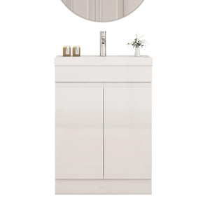 English Elm 24-Inch Bathroom Vanity With Integrated Sink & Mirror, Modern Handle-Free Design, Soft-Close Doors & Storage W3151S00057