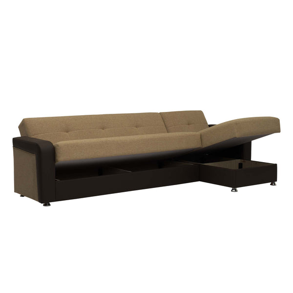 English Elm PrimeNest Concorde Collection Upholstered Convertible Chaise Lounge with Storage, Sleeper, 1500 lb Capacity and Click-Clack Convenience Brown,Brown PU B030P305097