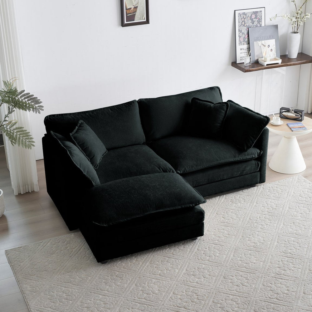 English Elm Chenille Modular 2-Seater L-Sectional with Ottoman, Solid Wood Frame, Breathable Fabric Comfort Lounge W714S00622