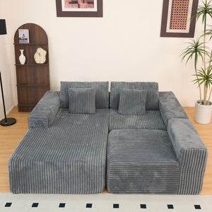 English Elm 112.99"Cloud Long-Pile Corduroy Sectional Sofa with L-Shape Chaise, Modular Deep-Seat Comfort for Living Room Grey W3276S00010