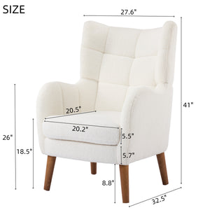 English Elm Christopher Knight Home® - Accent Ivory Teddy Fabric High-Back Armchair with 5.5" Cushion, Curved Arms & Birch Legs, Cozy Support N817P335062W