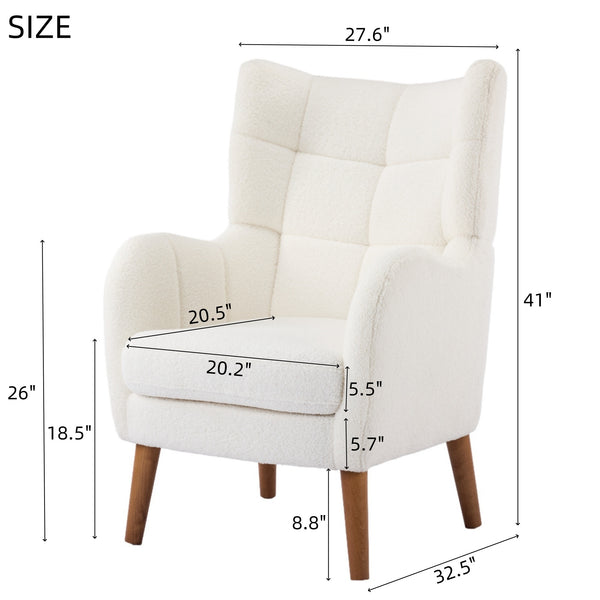 English Elm Christopher Knight Home® - Accent Ivory Teddy Fabric High-Back Armchair with 5.5" Cushion, Curved Arms & Birch Legs, Cozy Support N817P335062W