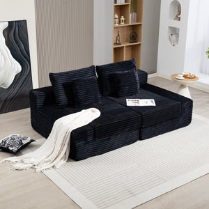 English Elm Double Cloud Plush Chaise Lounge Sofa Bed with Deep Seat, No Assembly, Ultra-Soft Corduroy Comfort Black W794S00004