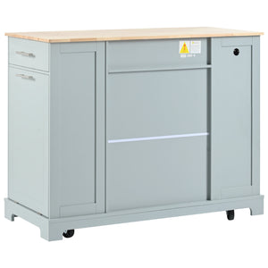 English Elm K&K Fluted Kitchen Island Cart with Tilt-Out Trash, Charging Station, Hidden Wheels & Ample Storage Grey+Blue N707P221571G