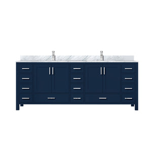 English Elm Navy Double Bath Vanity 84" W x 22" D with Carrara Marble Top, Chrome Faucet, Soft-Close Drawers, Ample Storage B2731P259164