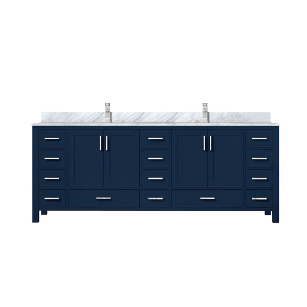 English Elm Navy Double Bath Vanity 84" W x 22" D with Carrara Marble Top, Chrome Faucet, Soft-Close Drawers, Ample Storage B2731P259164