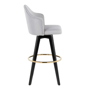 English Elm Fixed-height Swivel Barstools Upholstered Grey Fabric Black Wood Legs Kitchen Set of 2 Light Grey B202S01866