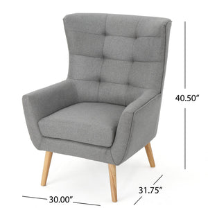 English Elm Christopher Knight Home® - CLUB Chair with Tufted Wingback Design, Rubberwood Tapered Legs, Stain-Resistant Polyester Upholstery Grey 60751.00GRY