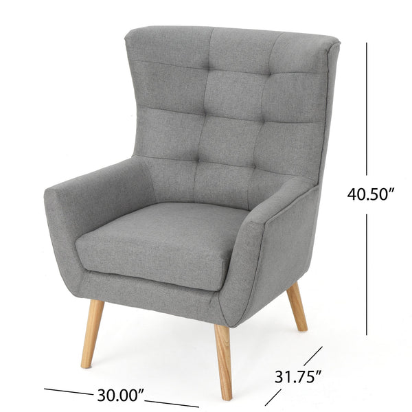 English Elm Christopher Knight Home® - CLUB Chair with Tufted Wingback Design, Rubberwood Tapered Legs, Stain-Resistant Polyester Upholstery Grey 60751.00GRY