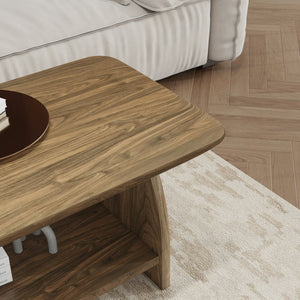 English Elm 47 inch modern coffee table with double-layer storage, rounded corners, MDF wood finish, sturdy stylish centerpiece W1727P356434