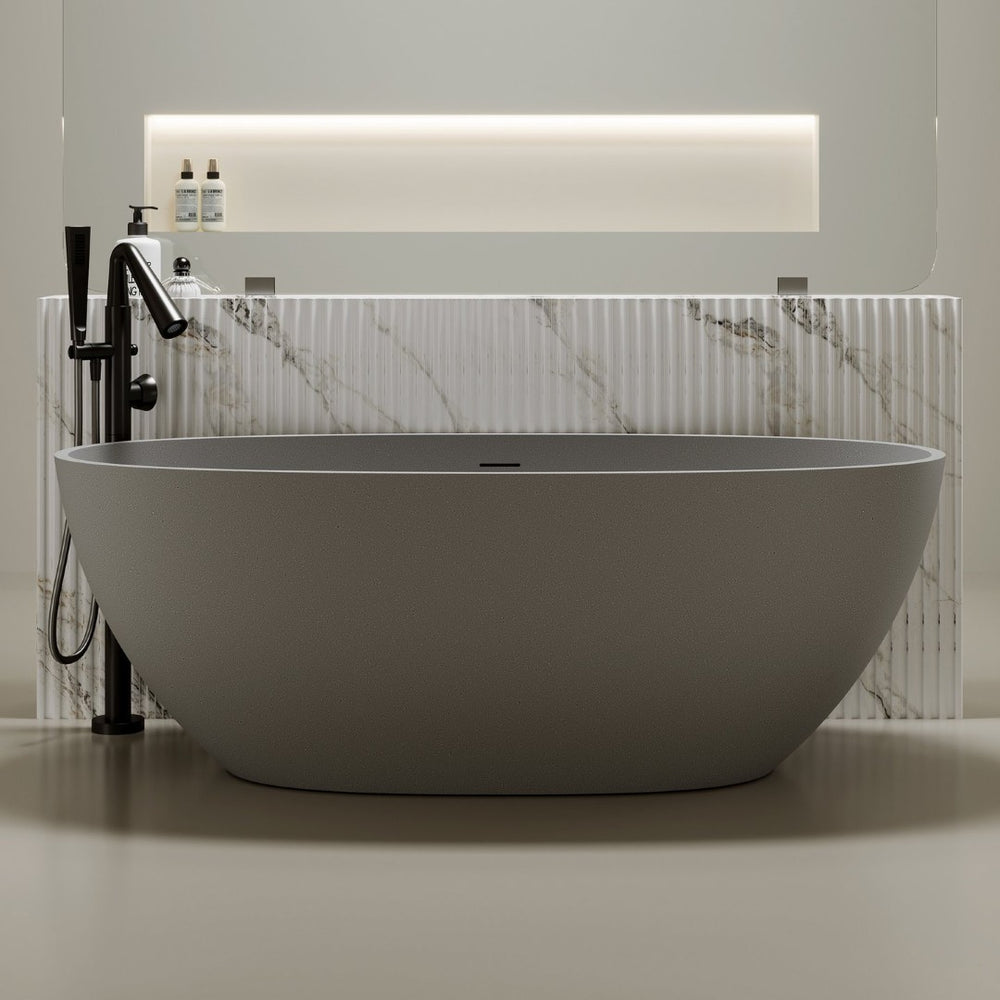 English Elm 59'' Freestanding Resin Stone Soaking Tub Ergonomic Matte Finish Bathroom Spa Grey W2753P478046