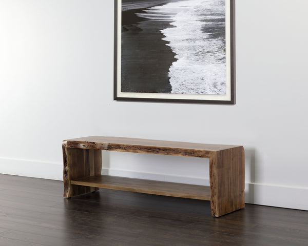 Sunpan Ridge Live Edge Bench - Captivating Solid Acacia Wood Design with Functional Bottom Shelf Storage Natural