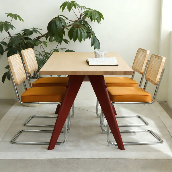 English Elm Dining Chairs Set of 4 Velvet Seat Woven Rattan Back Chrome Cantilever Frame Orange W2105S00005