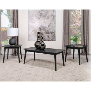 English Elm 3 Mid-Century Black 3-Piece Rectangular Coffee & End Table Set with Chamfered Edges, Ash Veneer Finish B016P373116