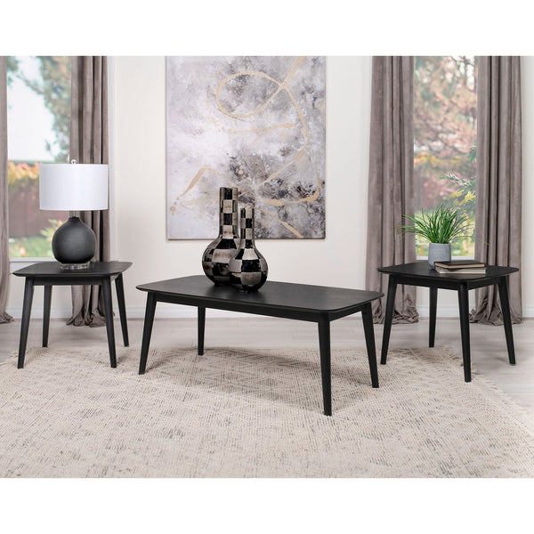 English Elm 3 Mid-Century Black 3-Piece Rectangular Coffee & End Table Set with Chamfered Edges, Ash Veneer Finish B016P373116