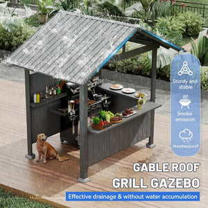 English Elm 9.4x6.2 Ft Hardtop Grill Gazebo Galvanized Steel Gable Roof with Shelves Patio Backyard Gray W1859S00207