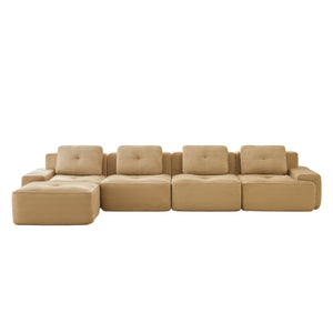English Elm 153" Modern L-Shaped Sectional Sofa In Camel Corduroy With Movable Ottoman & Tufted Comfort Design W714S01472