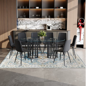 English Elm Table and Chair Set Oval Glass Top Seats 8 Luxe Black Metal Base Dining Room W1151S04749