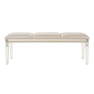 English Elm Acrylic Crystal-Trim Bench with Plush Upholstered Seat in Pearl White — Modern Luxury Seating Accent B016P355928