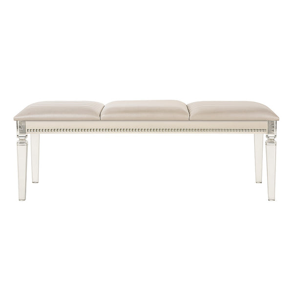 English Elm Acrylic Crystal-Trim Bench with Plush Upholstered Seat in Pearl White — Modern Luxury Seating Accent B016P355928