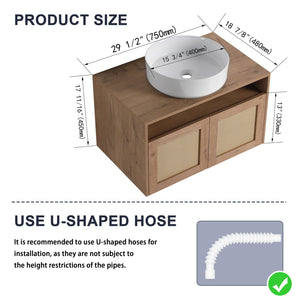 English Elm 30" Bathroom Vanity With Integrated Sink, Soft-Close Doors, & Modern Floating Design For Minimalist Space W999S00397