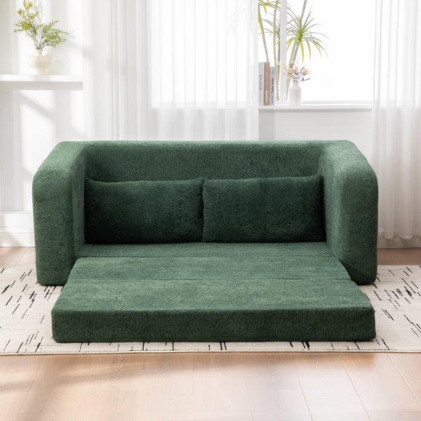 English Elm 71" Chenille Pull Out Sleeper Loveseat Convertible Floor Couch for Dorm or Guest Bedroom Green W3118P388901