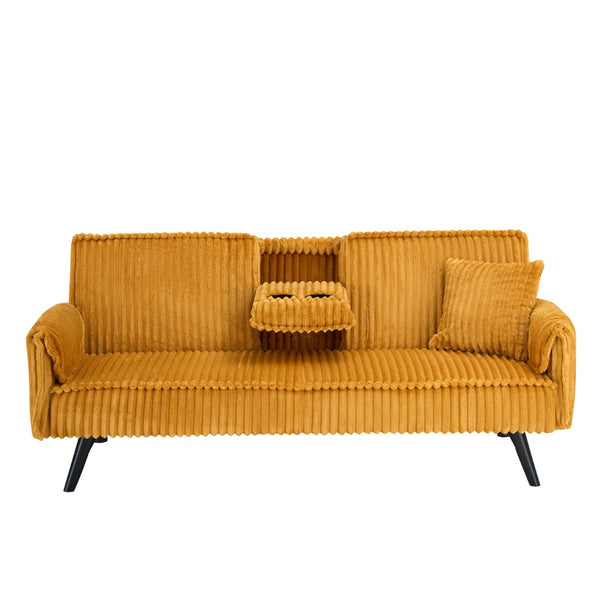 English Elm Minimalist Corduroy Three Seat Sofa with Reclining Backrest and Built in Cup Holders W1658P251973