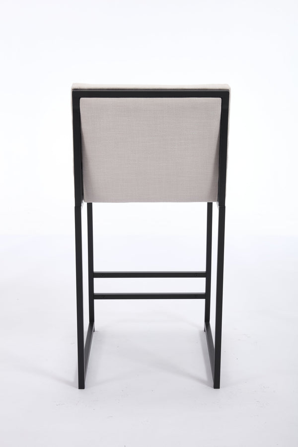 English Elm Counter Height Bar Stools Set of 2 Upholstered Linen Seats with Metal Frame & Cushion Comfort for Kitchen Bar and Dining Room Ivory W1249P257011