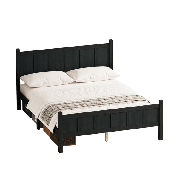 English Elm Queen Platform Bed Shaker Farmhouse Style with Vertical Slat Headboard and Wood Grain Finish Black N733P422480E