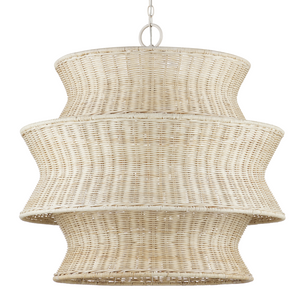 Phebe Chandelier - Elegant Coastal Design with Bleached Wicker Shade and Vanilla Finish for Homes