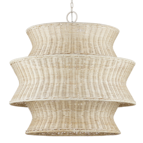 Phebe Chandelier - Elegant Coastal Design with Bleached Wicker Shade and Vanilla Finish for Homes