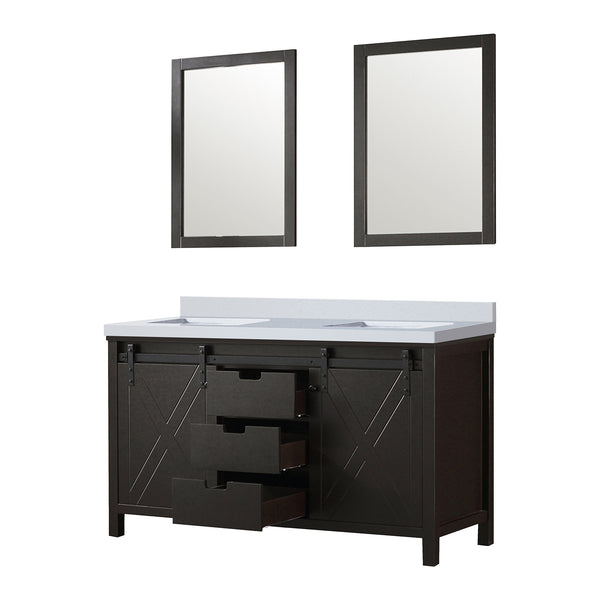 English Elm Brown Double Bath Vanity With White Quartz Top, 24" Mirrors, Soft-Close Drawers & Ample Storage B2731S00856