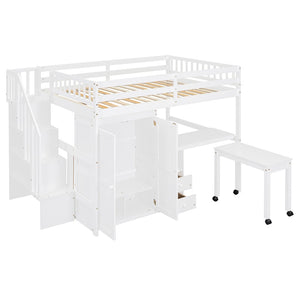 English Elm Queen Murphy Bed with Integrated Desk Cabinet Shelves Space Saving Studio Solution White N708S00014K