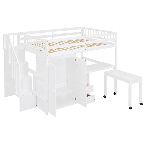 English Elm Queen Murphy Bed with Integrated Desk Cabinet Shelves Space Saving Studio Solution White N708S00014K