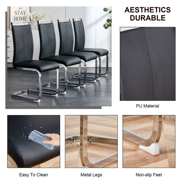 English Elm Table Set With Glass Top & 8 Black Pu Chairs - Stylish, Sturdy, And Easy To Assemble For Any Space W1151S02609-GIGA