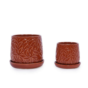 English Elm Set Of 2 Ceramic Flowerpots - 7" Stylish Red Planters For Indoor & Outdoor Plant Displays W3273P322543-GIGA
