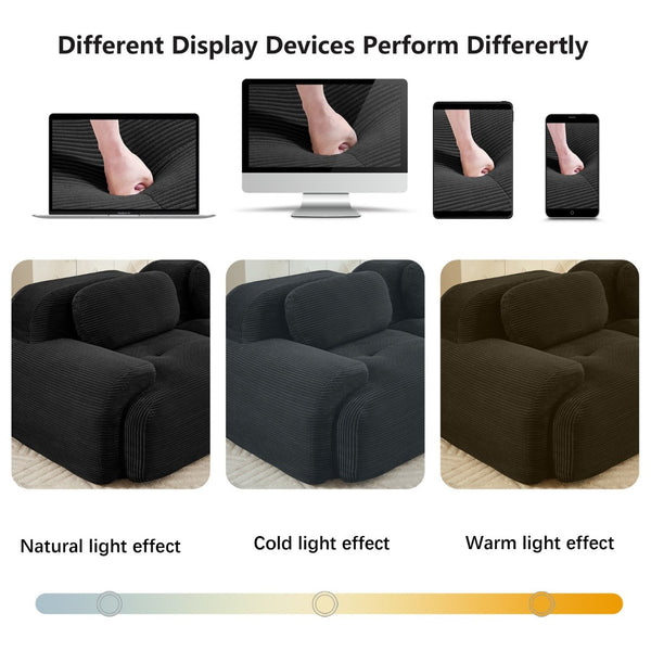 English Elm L-shaped Modular Corduroy Sectional Sofa Ergonomic Low Profile Living Room Seating Black W714S01276
