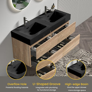 English Elm Grace 48'' Floating Bathroom Vanity With Matte Black Sink & Soft-Close Drawers For Modern Elegance W1865S00167