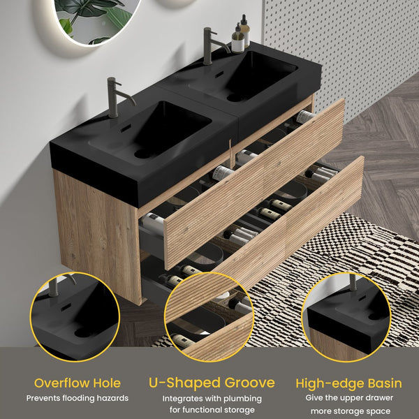 English Elm Grace 48'' Floating Bathroom Vanity With Matte Black Sink & Soft-Close Drawers For Modern Elegance W1865S00167