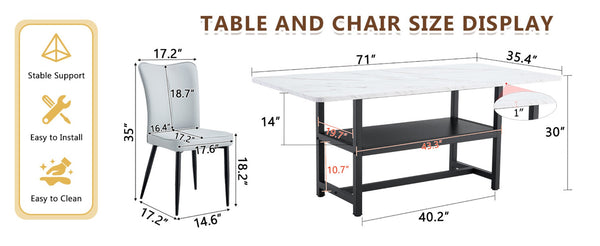 English Elm Table & Chair Set: Modern White Grain Dining Table With Storage And 8 Light Gray Ergonomic Chairs W1151S04267-GIGA
