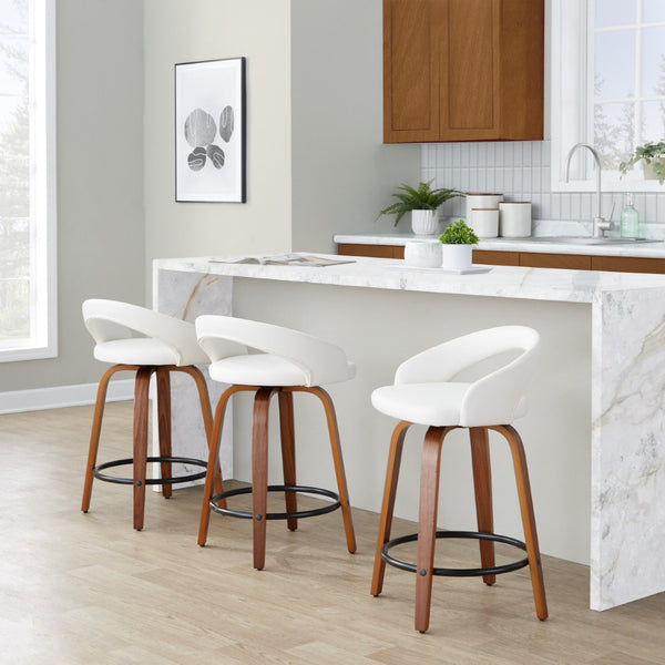 English Elm Fixed-height Swivel Counterstools Walnut Legs Faux Leather Seats Kitchen Island Set B202S01752