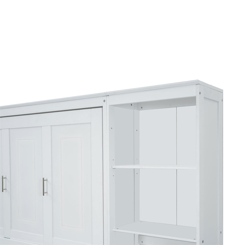 English Elm Full Full Size Murphy Bed with Desk and Bookshelf in White — Space-Saving Pine/MDF Foldaway with Work Surface and 600lb Capacity GX004001AAK