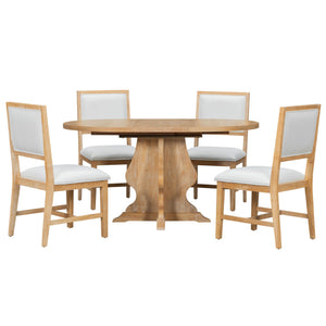 English Elm TREXM Extendable Farmhouse Dining Set with 4 Upholstered Chairs, Solid Rubberwood Frame, Durable Finish Natural Wood Wash ST000150AAD