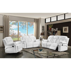 English Elm Daria PU Reclining Sofa with Channel Tufted Back, Smooth Handle Release, Durable Support 85"W White 26 L x 86 W x 30 H B078108396