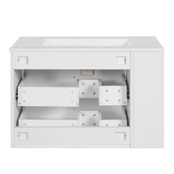 English Elm 30'' Wall Mounted Bathroom Vanity with Ceramic Sink, Floating MDF Cabinet, Soft-Close Drawers & Ample Storage White N710P334915K