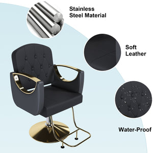 English Elm Hydraulic Salon Chair with Foot Pump Swivel Base Pu Leather Seat for Barber Tattoo Spa W2700P410954