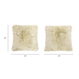 English Elm Astrid 20" Square Accent Throw Pillow Cover With Feather Insert, Taupe Beige Genuine Fur