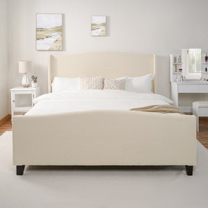 English Elm King Teddy Velvet Platform Bed Tall Upholstered Headboard Solid Wood Legs Modern W1716P335672