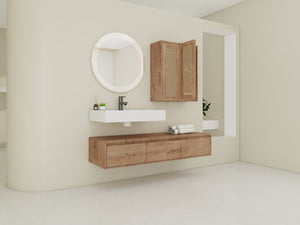 English Elm 60-Inch Wall-Mounted Bathroom Vanity With Integrated Resin Sink, Soft-Close Drawers & Elegant Oak Finish W999S00358