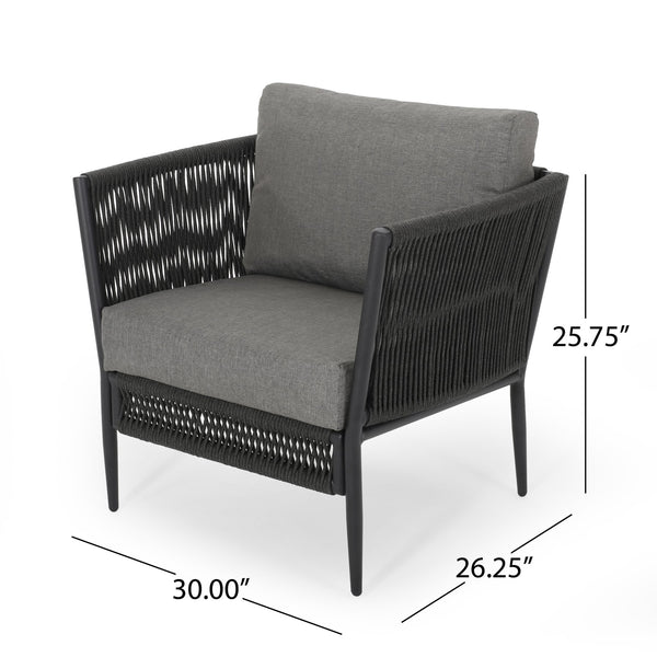 English Elm Christopher Knight Home® - HANFORD Woven Rope Club Chair in Grey — Durable Outdoor/Indoor Accent Seat with Compact 28.5x27.5x18.5" 65989.00GRY